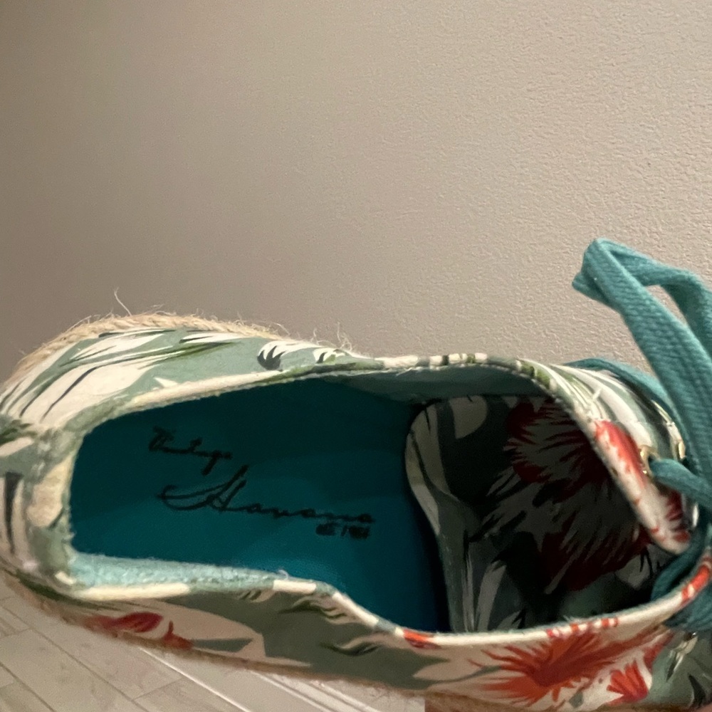 Vintage Havana Green Floral/Tropical Espadrille Platform Sneakers - size 8.5 - Picture 6 of 7